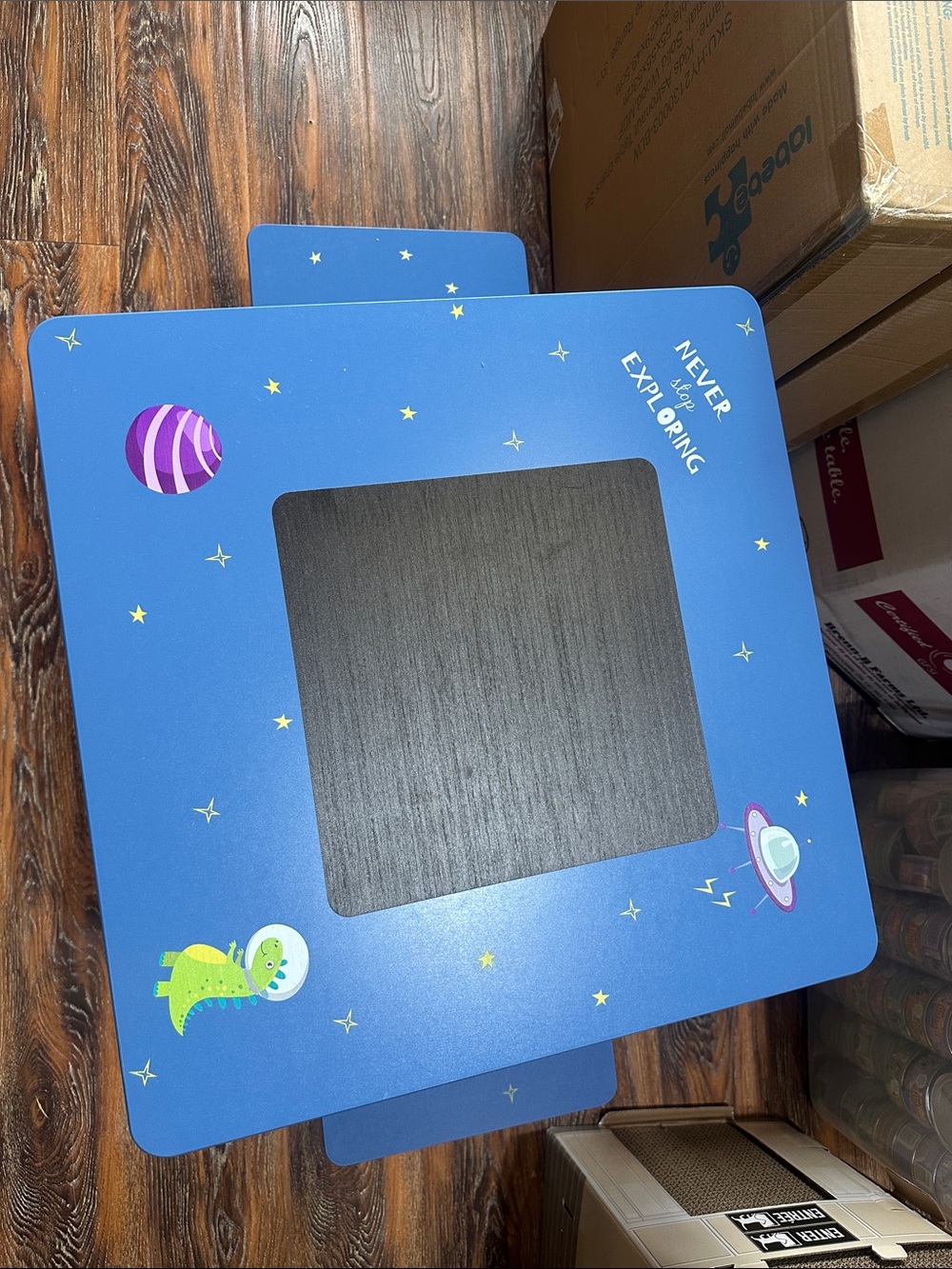Blue Kids Space Activity Table - "Never Stop Exploring"